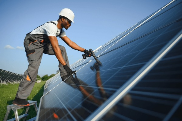 Solar installation team at work in Lagos